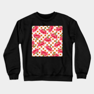 Chinese Vintage Pink and Red Flowers with Orange Tile - Hong Kong Traditional Floral Pattern Crewneck Sweatshirt